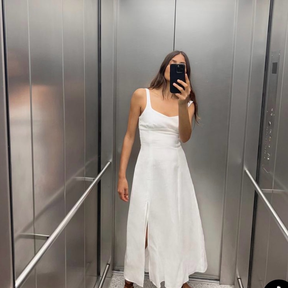 Zara 100% Linen White Midi Dress